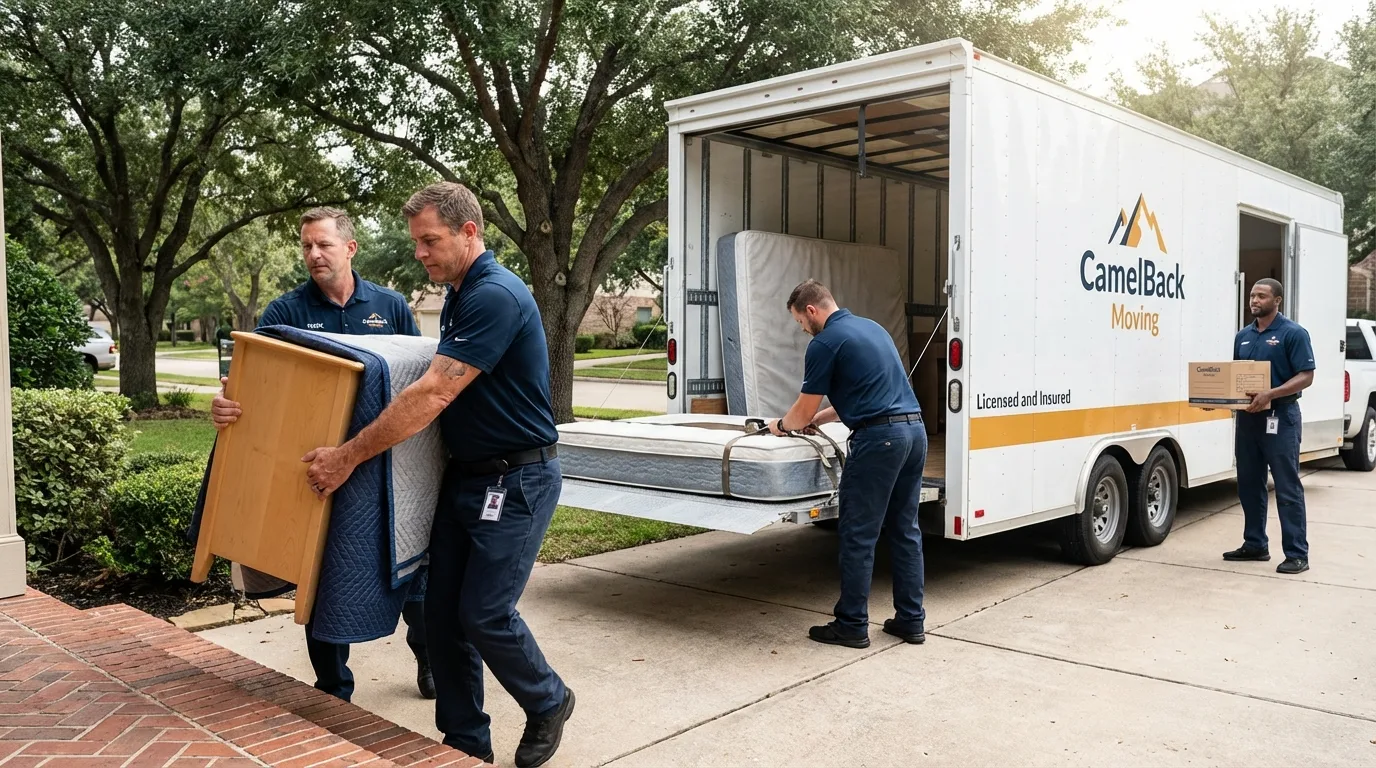 Crew loading residential truck for cross-state move from Roseville, CA