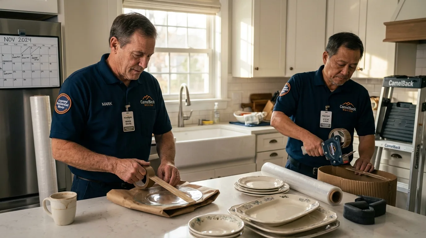 Professional crew packing kitchen dishware in Roseville, CA